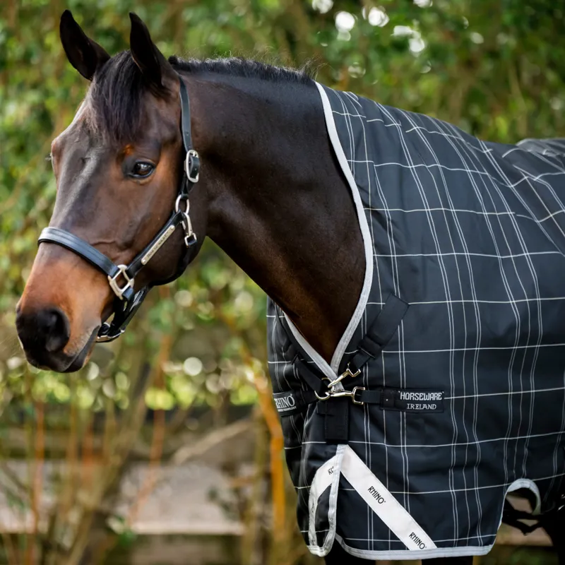 Horseware Rhino Wug Turnout Rug 0g - Black/Grey White Check Grey-4
