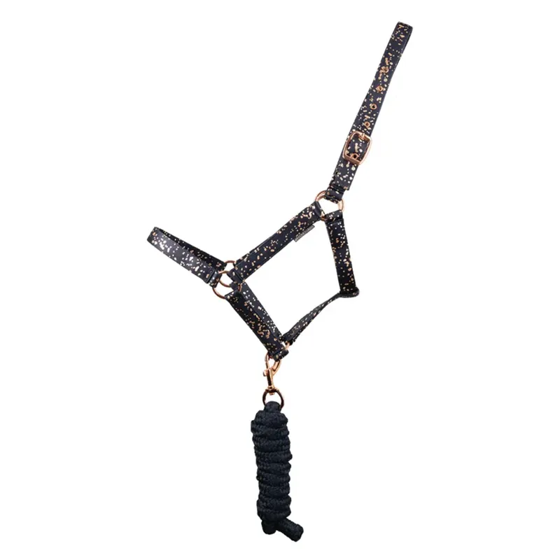Hy Equestrian Elevate Allure Headcollar and Leadrope - Navy/Rose Gold-1