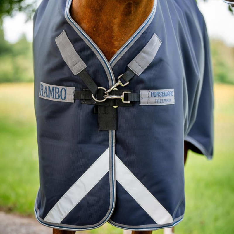 Horseware Rambo 1680D Turnout Sheet 0g - Navy/Thunderstorm Grey Silver-1