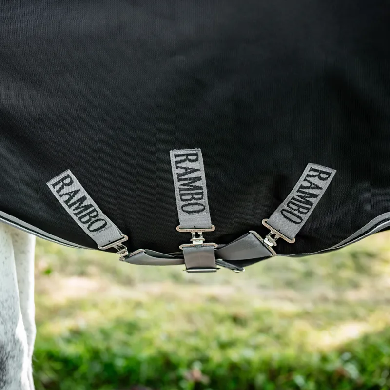 Horseware Rambo 1680D Turnout Rug 100g - Black/Thunderstorm Grey Silver-3