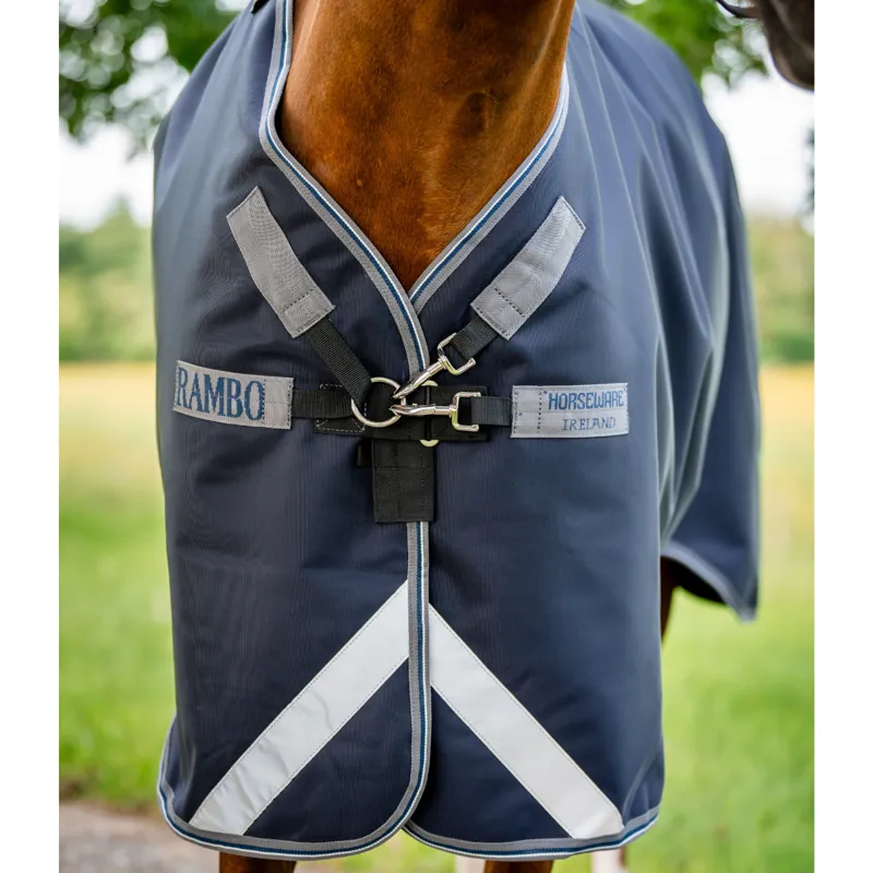 Horseware Rambo 1680D Turnout Rug 100g - Navy/Thunderstorm Grey Silver-1