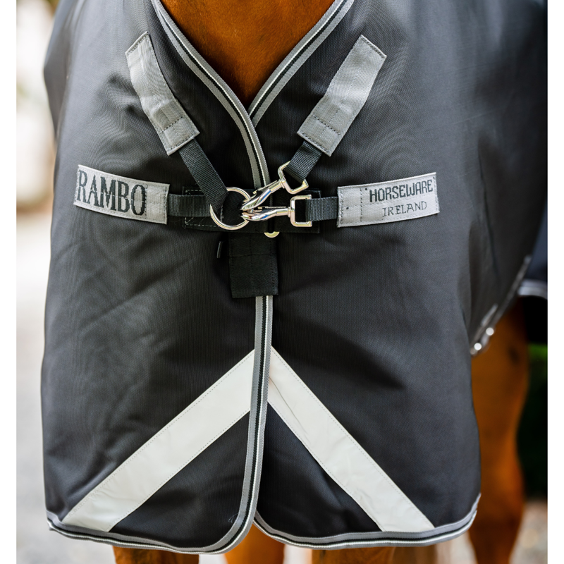 Horseware Rambo 1680D Turnout Rug 450g Vari-Layer - Black/Thunderstorm Grey Silver-1