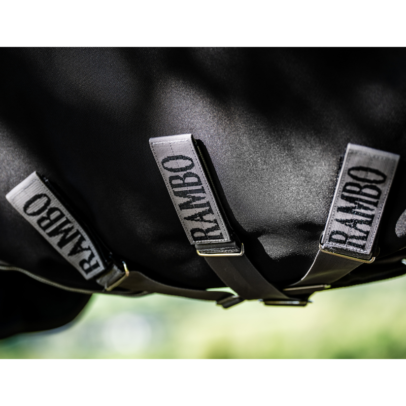 Horseware Rambo 1680D Turnout Rug 450g Vari-Layer - Black/Thunderstorm Grey Silver-2