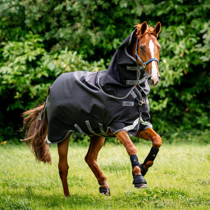 Horseware Rambo 1680D Plus Turnout Rug 100g - Black/Thunderstorm Grey Silver-7