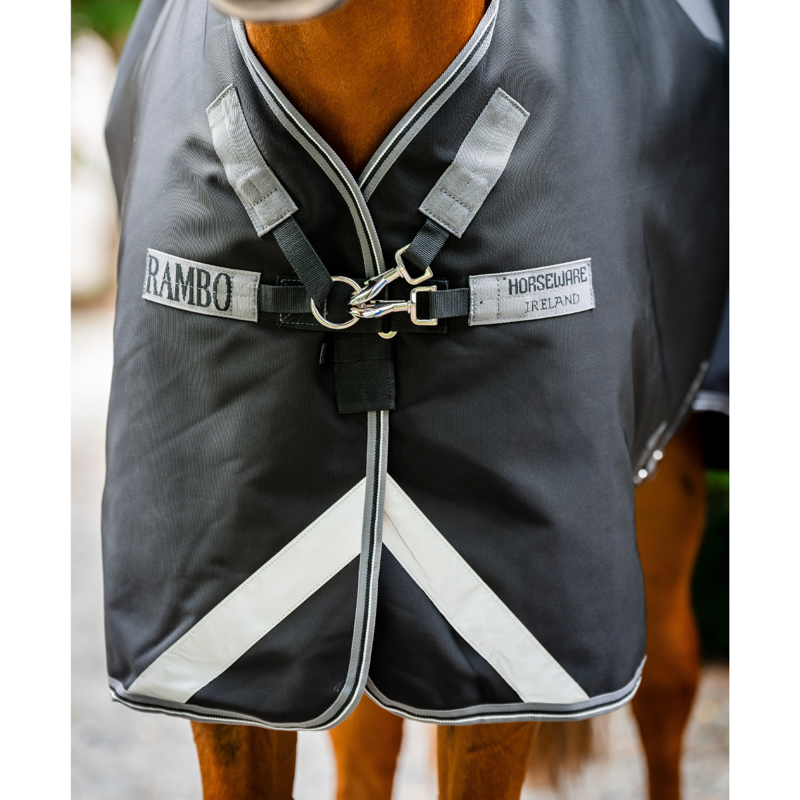 Horseware Rambo 1680D Plus Turnout Rug 100g - Black/Thunderstorm Grey Silver-1