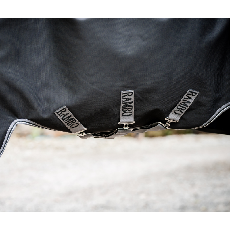 Horseware Rambo 1680D Plus Turnout Rug 100g - Black/Thunderstorm Grey Silver-2