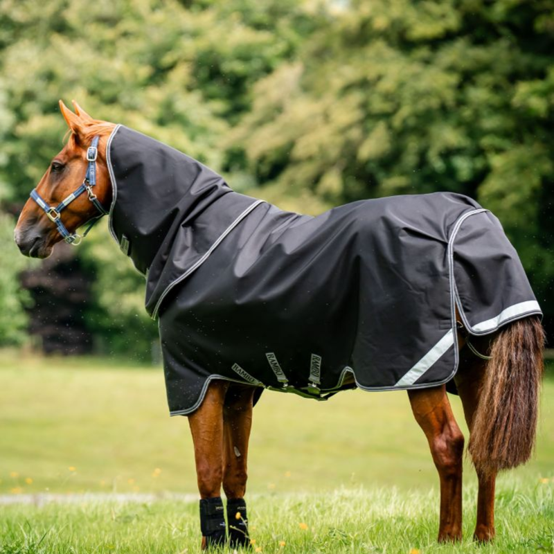 Horseware Rambo 1680D Plus Turnout Rug 100g - Black/Thunderstorm Grey Silver-6