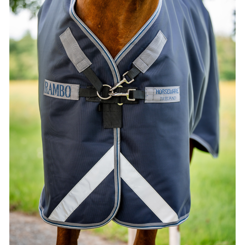 Horseware Rambo 1680D Plus Turnout Rug 100g - Navy/Thunderstorm Grey Silver-1