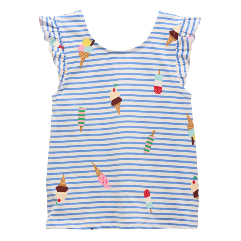 Joules Kids' Butterfly Frill Sleeve Vest - Ice Cream Stripe
