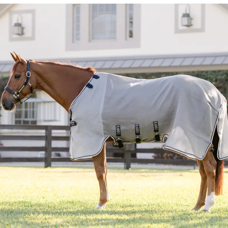 Horseware Rambo Protector Fieldsafe Fly Sheet - Silver/Navy White beige
