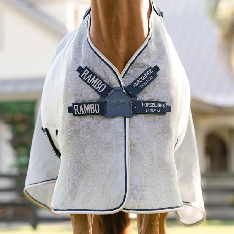 Horseware Rambo Protector Fieldsafe Fly Sheet - Silver/Navy White beige-2