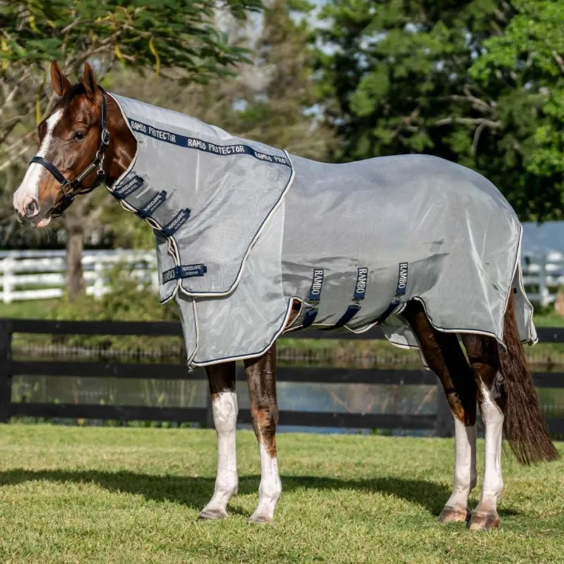 Horseware Rambo Protector Fieldsafe Plus Fly Sheet - Silver/Navy White beige