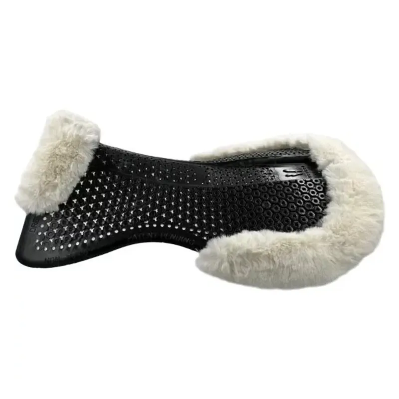 Horsena Regular Dressage Gel Pad with Rolled Edge Real Sheepskin - Black/Natural