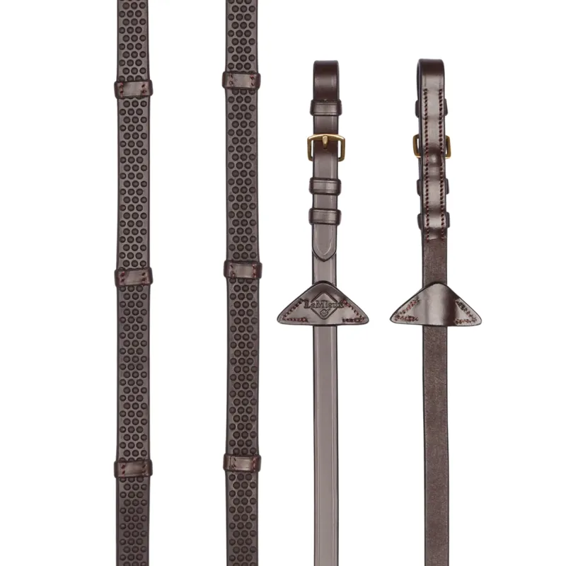 LeMieux Soft Rubber Reins with Stoppers - Havana/Brass