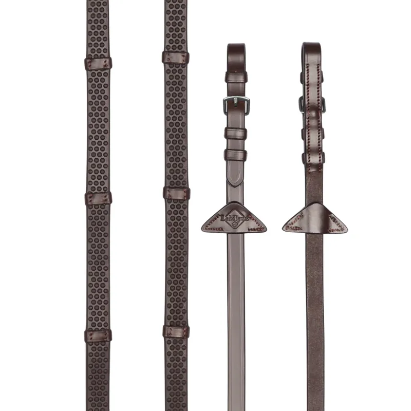 LeMieux Soft Rubber Reins with Stoppers - Havana/Silver