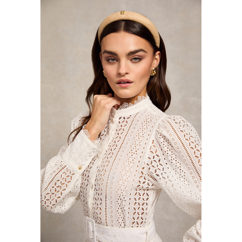 Holland Cooper Collarless Broderie Mini Dress - White-4