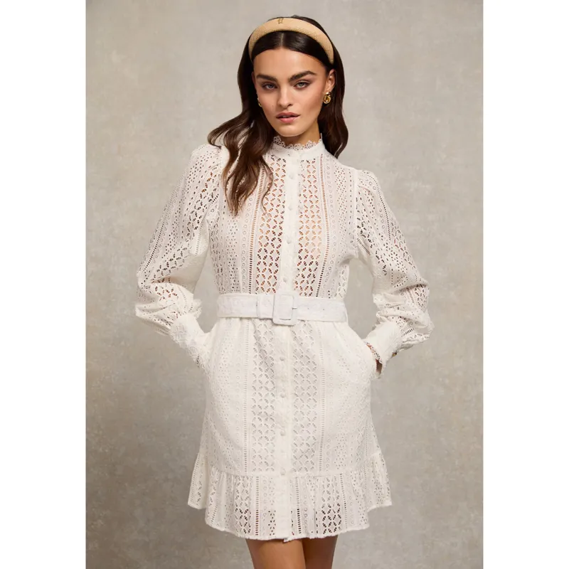 Holland Cooper Collarless Broderie Mini Dress - White