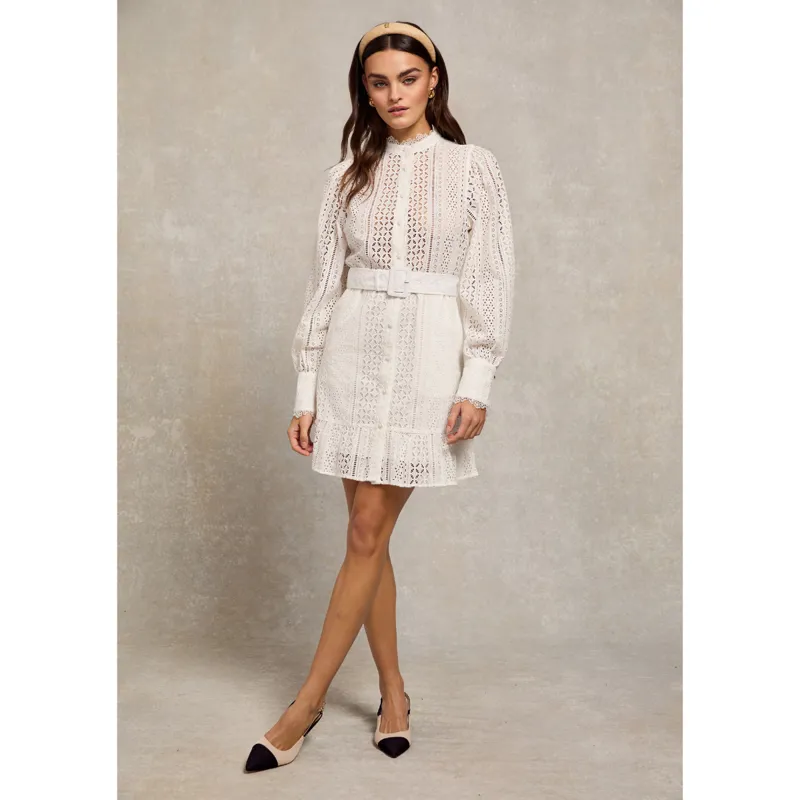 Holland Cooper Collarless Broderie Mini Dress - White-2