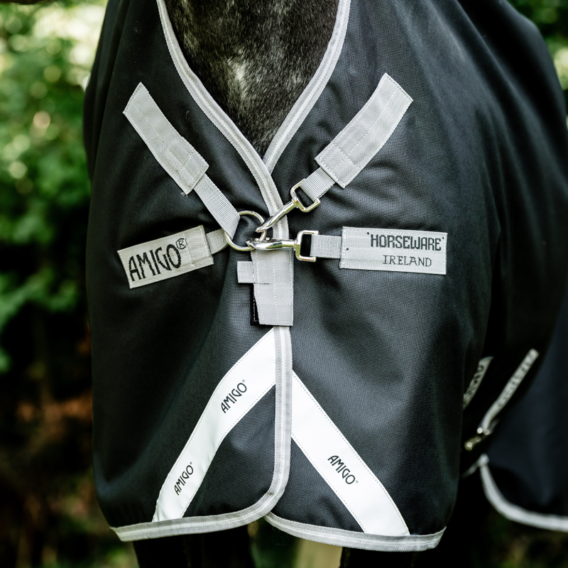 Horseware Amigo 1200D Wug Turnout Rug 150g - Black/Titanium Grey Silver-1