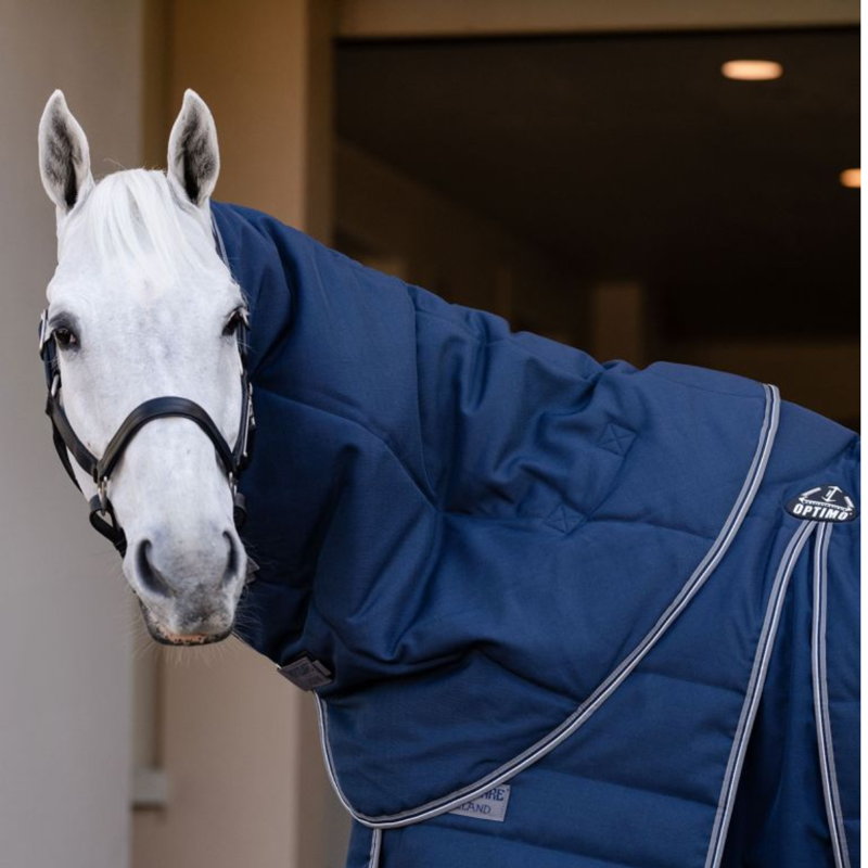 Horseware Rambo 200g Optimo Stable Hood - Navy/Thunderstorm Grey Silver-2