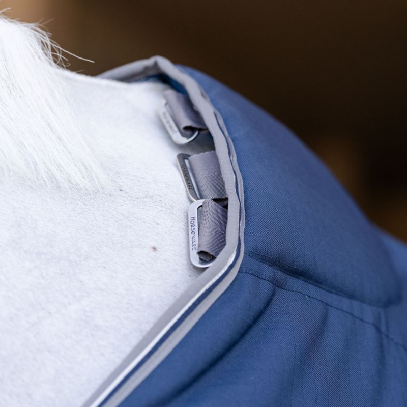 Horseware Rambo 200g Optimo Stable Hood - Navy/Thunderstorm Grey Silver-1