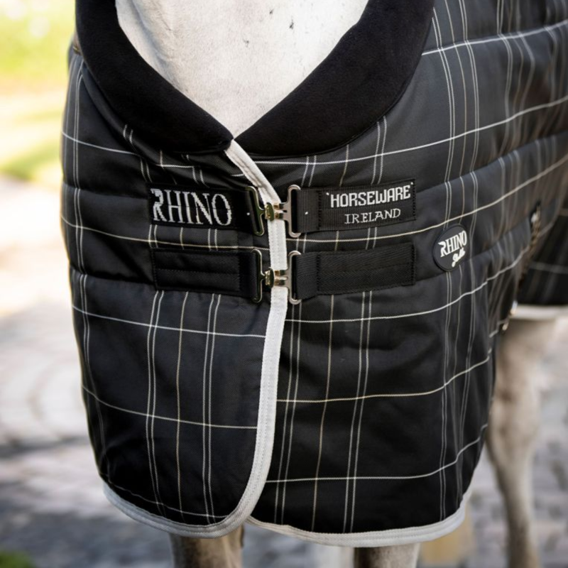 Horseware Rhino Stable Rug 100g - Black/Grey White Check Grey-1