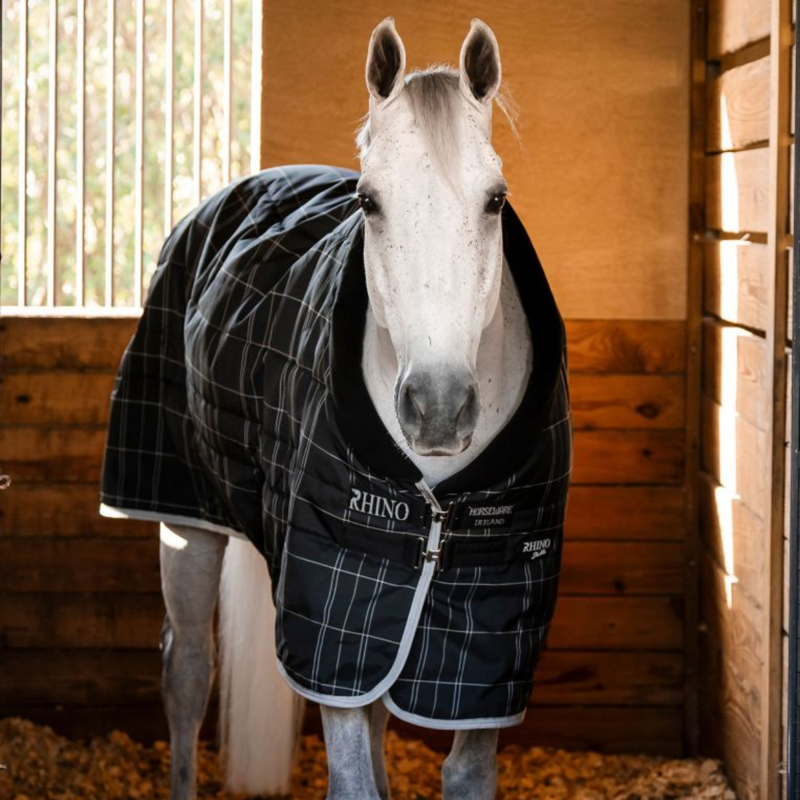 Horseware Rhino Stable Rug 100g - Black/Grey White Check Grey-3