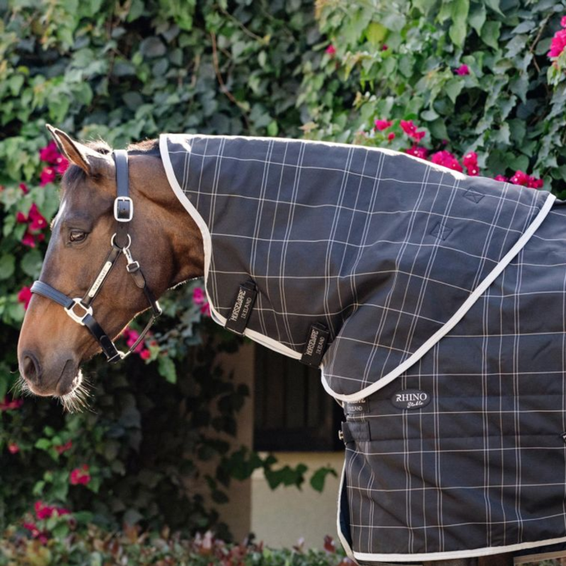 Horseware Rhino Stable Hood 100g - Black/Grey/White Check Grey