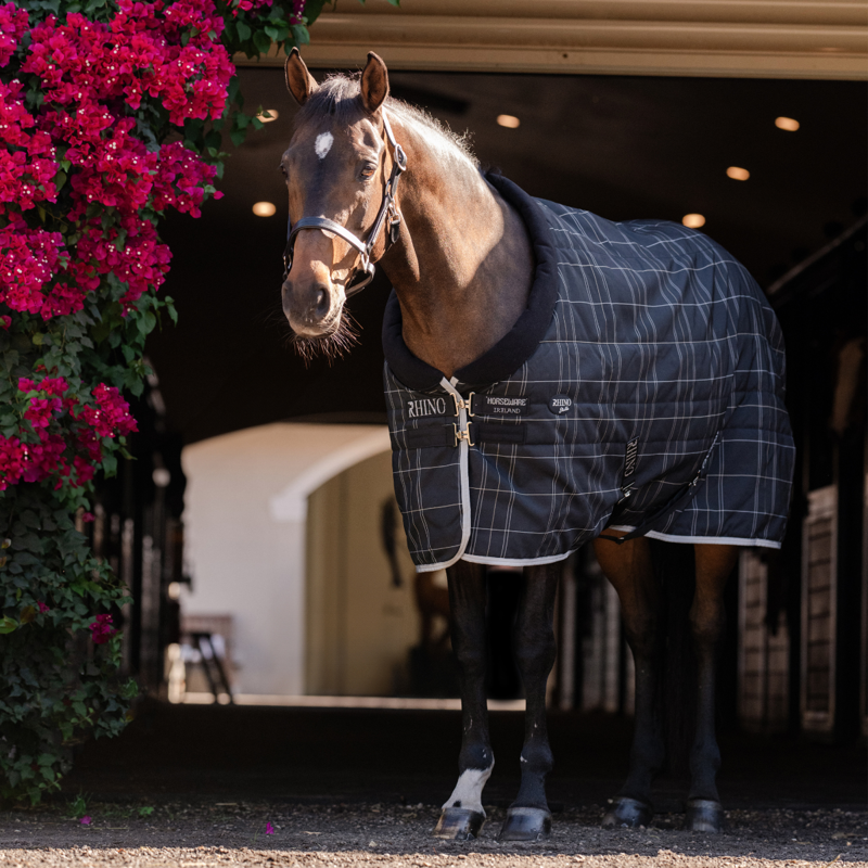 Horseware Rhino Pony Stable Rug 100g - Black/Grey White Check Grey-6