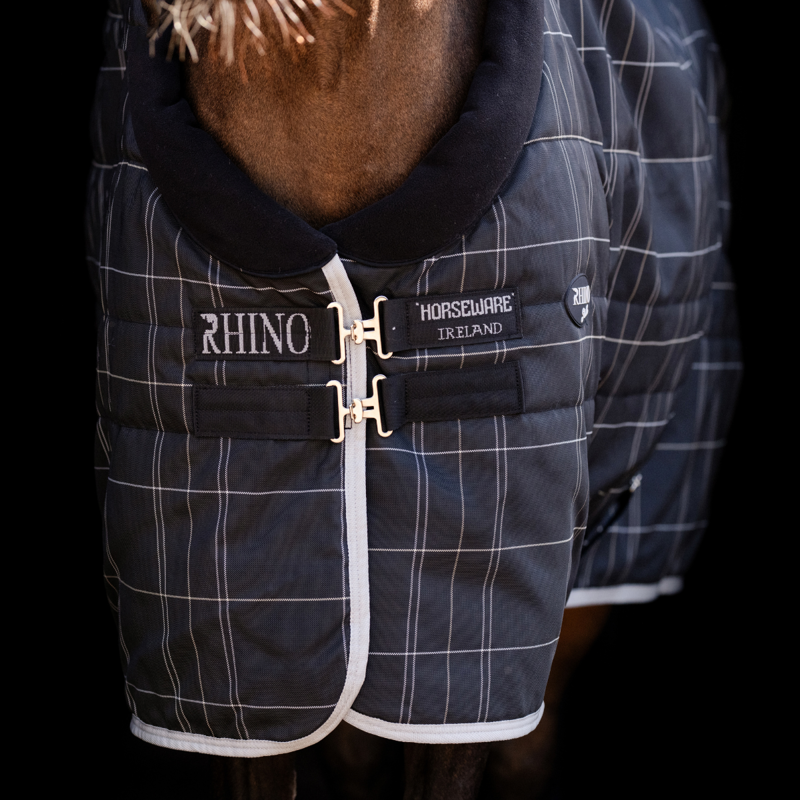 Horseware Rhino Pony Stable Rug 100g - Black/Grey White Check Grey-3