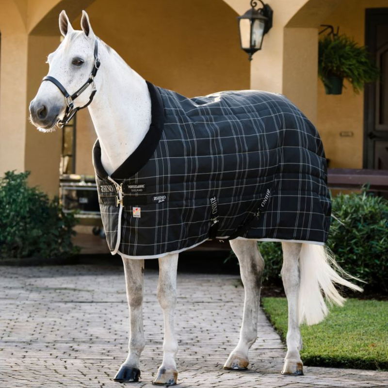 Horseware Rhino 350g Vari-Layer Stable Rug - Black/Grey White Check Grey-5