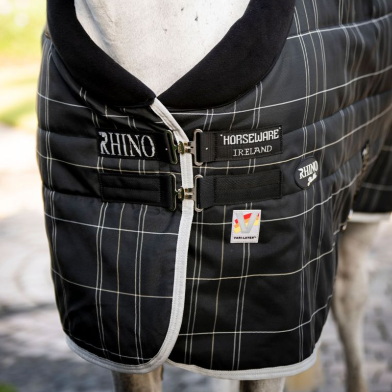 Horseware Rhino 350g Vari-Layer Stable Rug - Black/Grey White Check Grey-2