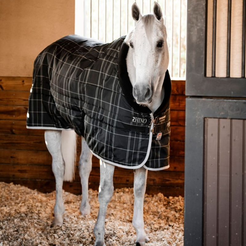 Horseware Rhino 350g Vari-Layer Stable Rug - Black/Grey White Check Grey