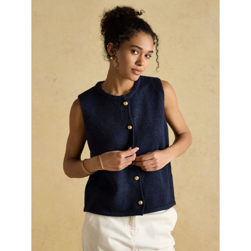 Joules Ladies Holly Button Through Knitted Vest - Navy-1