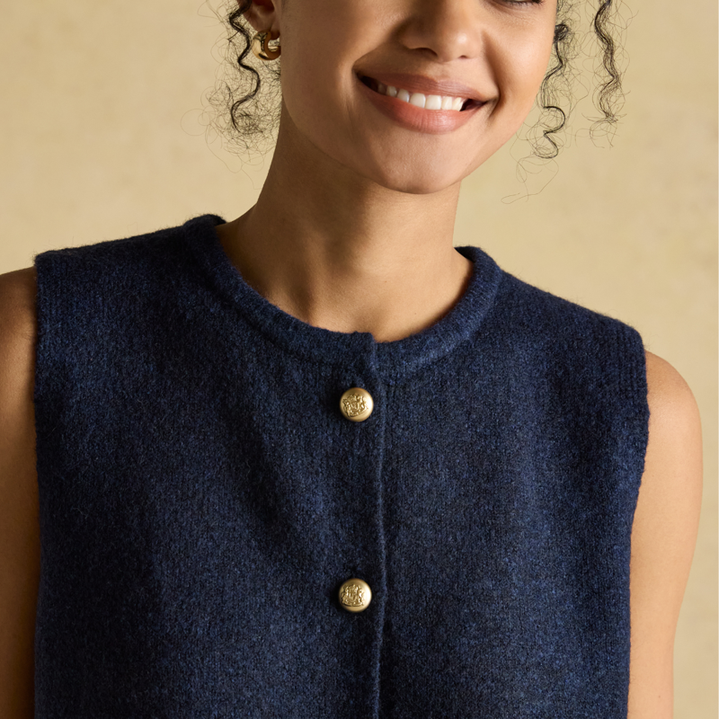 Joules Ladies Holly Button Through Knitted Vest - Navy-4