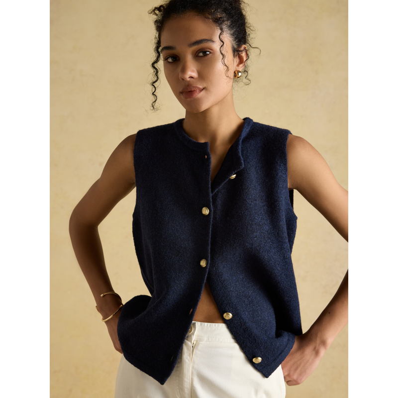 Joules Ladies Holly Button Through Knitted Vest - Navy-2