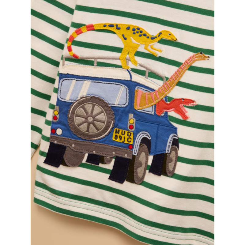 Joules Boys' Jack Applique Long Sleeve Top - Green Stripe-2