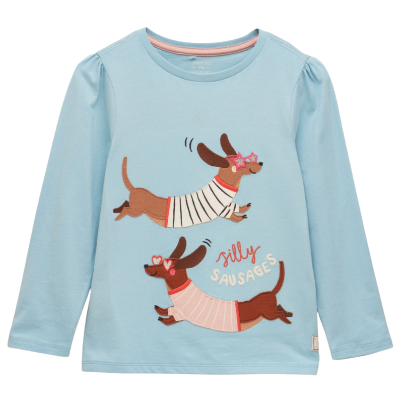 Joules Girls' Ava Applique Long Sleeve Top - Blue