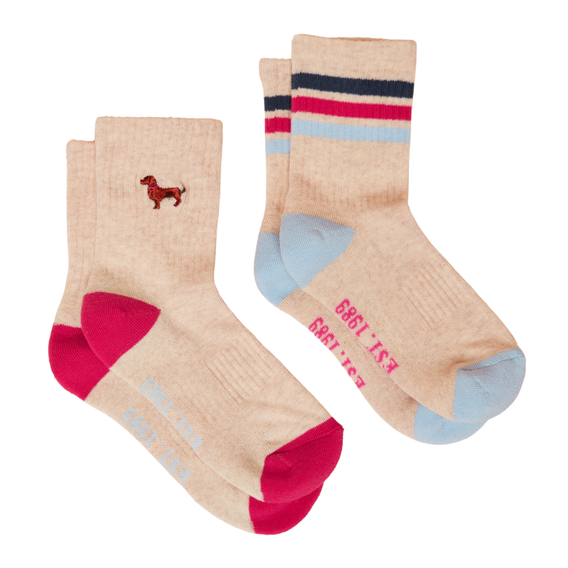 Joules Junior Volley Pack of Two Tennis Socks - Cream/Blue