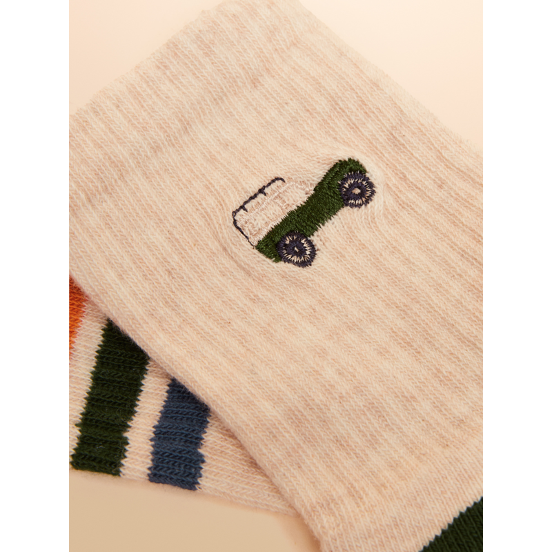 Joules Junior Volley Pack of Two Tennis Socks - Khaki/Cream-2