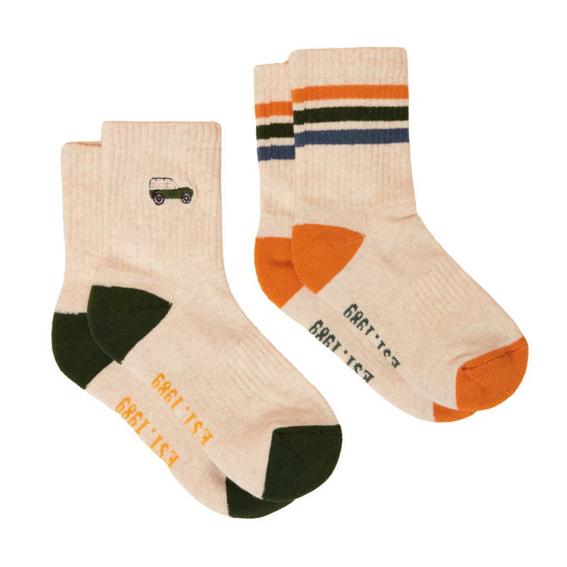 Joules Junior Volley Pack of Two Tennis Socks - Khaki/Cream