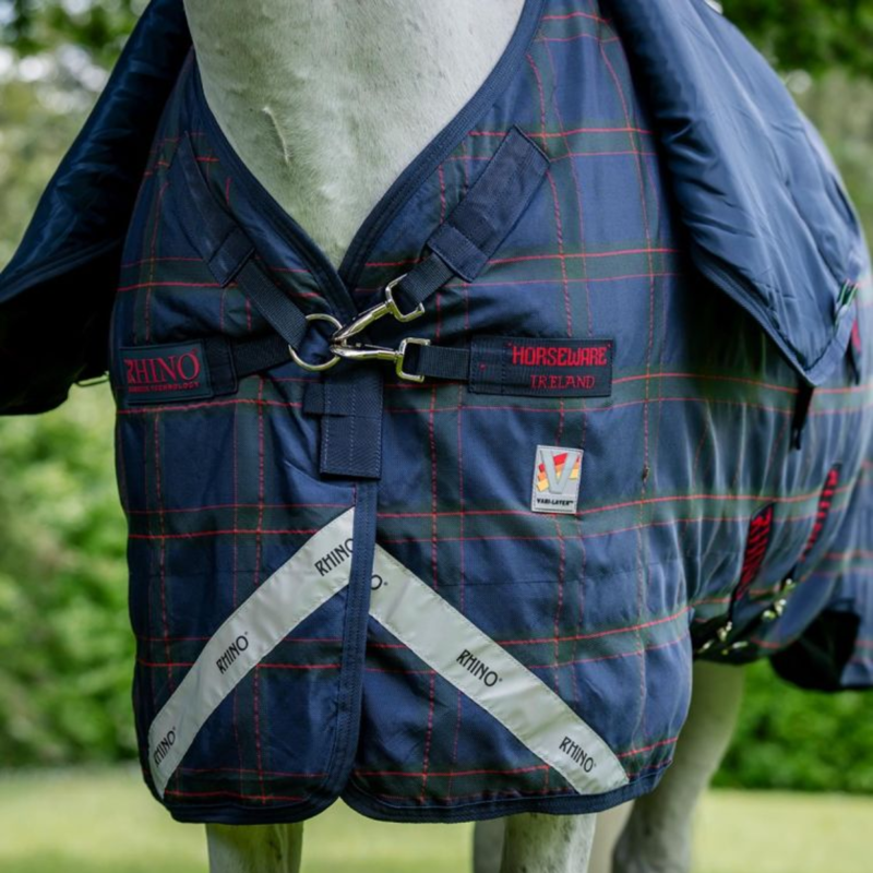 Horseware Rhino Plus Vari-Layer 250g Turnout Rug - Navy Check/Green/Red-3