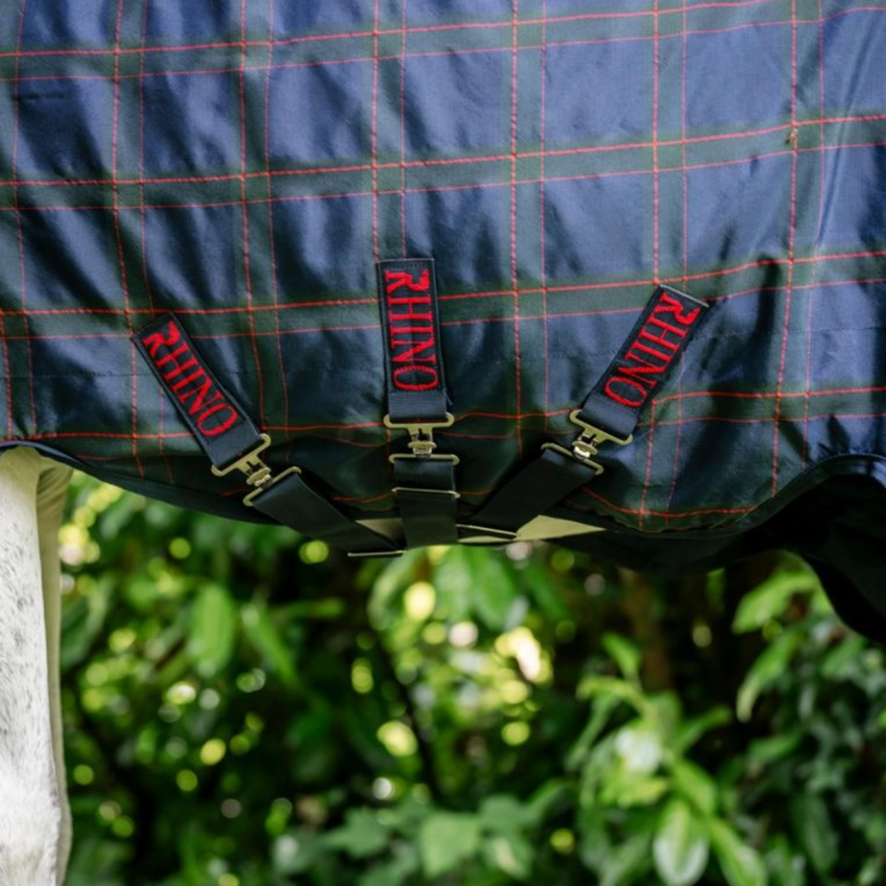 Horseware Rhino Plus Vari-Layer 250g Turnout Rug - Navy Check/Green/Red-2
