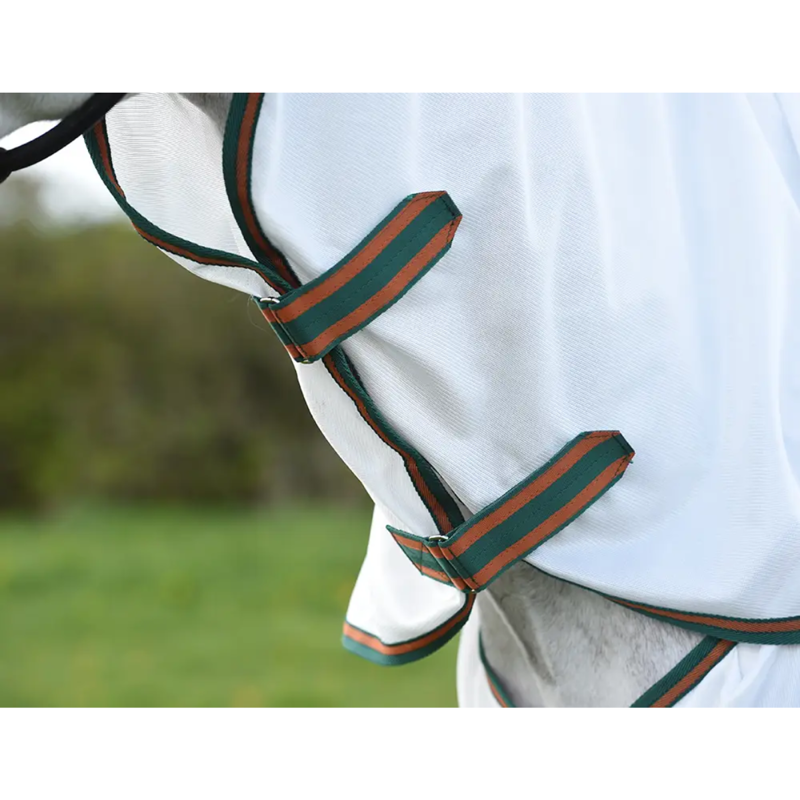 WeatherBeeta ComFiTec Tyro Mesh Combo Neck Fly Rug - White/Green/Burnt Orange-3