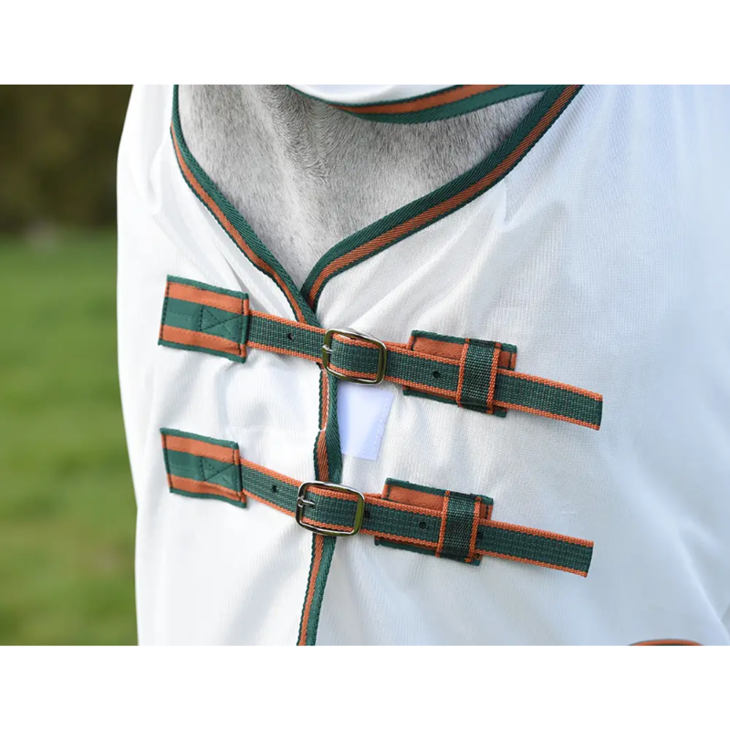 WeatherBeeta ComFiTec Tyro Mesh Combo Neck Fly Rug - White/Green/Burnt Orange-4