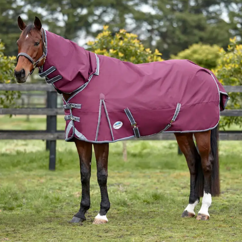 WeatherBeeta ComFiTec Plus Dynamic II Detach-A-Neck Lite Turnout Rug - Maroon/Grey/White