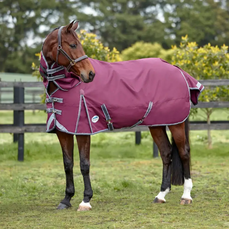 WeatherBeeta ComFiTec Plus Dynamic II Detach-A-Neck Lite Turnout Rug - Maroon/Grey/White-1