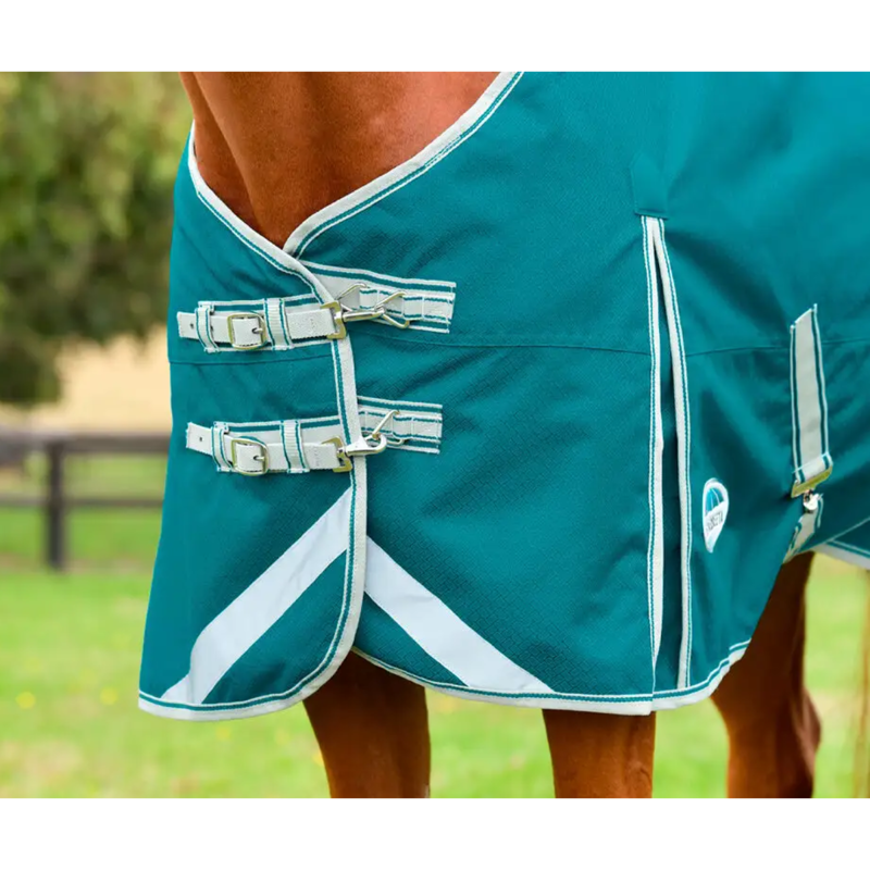 WeatherBeeta ComFiTec Plus Dynamic II Standard Neck Lite Turnout Rug - Green/Stone/Teal Green-3