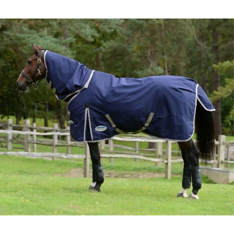 WeatherBeeta ComFiTec Essential Detach-A-Neck Lite Plus Turnout Rug - Navy/Silver/Red
