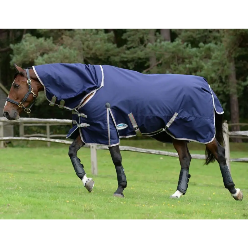 WeatherBeeta ComFiTec Essential Detach-A-Neck Lite Plus Turnout Rug - Navy/Silver/Red-1